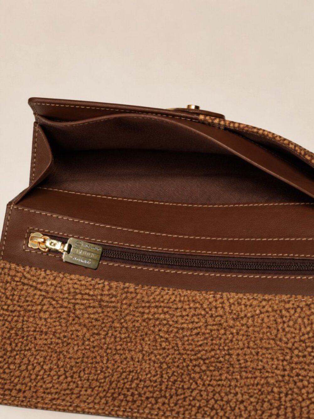 Borbonese Redwall OP Long Wallet Vintage Italian Leather Occhio di Pernice Brown - Picture 6 of 7